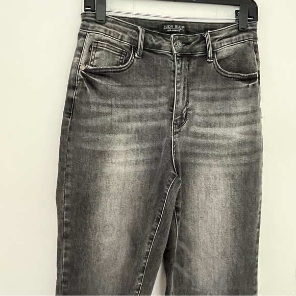 Judy Blue Knoxville High Rise Wide Leg Crop GrayBlack Jeans Released Hem JB88762 - Picture 7 of 15